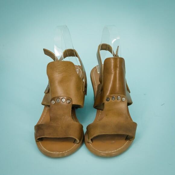 Barbara Barbieri Size 7 Brown Leather Studded Singback Stacked Block  Sandals - Picture 2 of 7